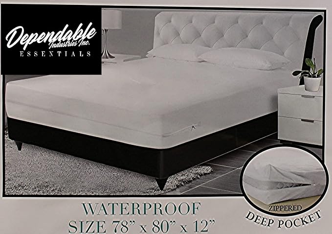 King Size Vinyl Mattress Protector Zippered Encasement Cover 100% Waterproof Prevent Stains and Spills (King)