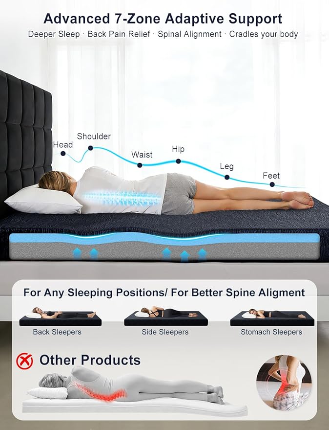 Extra Firm Mattress Topper Queen Size, 4 Inch High Density Cooling Memory Foam Mattress Topper for Back Pain Relief, Bamboo Charcoal Cooling Gel Infused Bed Topper with Washable Cover, CertiPUR-US