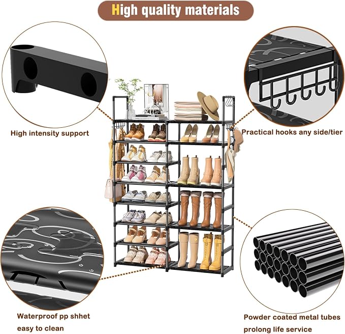 OYREL Shoe Rack Organizer 8 Tiers, Tall Shoe Racks Shelf Storage, 26-32 Pairs Vertical Large Rack,Stackable Shoes Racks for Entryway, Closet, Garage - Image 6
