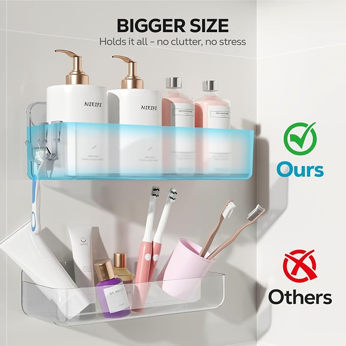 Nieifi Adhesive Wall Shelf, Shower Shelves 5 Pack with Soap Holder, Shower Organizer for Bathroom Organization, Clear - Image 4