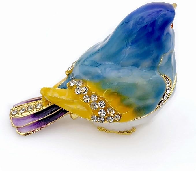 JWT Astyle Blue Mountain Bird Hinged Trinket Box with Crystal Stones .Animal Jewelry Box.Necklace Rings Earrings Storage.Bird Figurines Home Decor,Collectible Trinket Boxes Gift ., Blue Yellow - Image 2