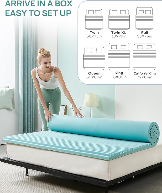 2 Inch Cooling Gel Memory Foam Mattress Topper Twin Size, 5-Zone Back Pain Relief College Dorm Mattress Topper, Orthopedic Pressure Relief Bed Topper, CertiPUR-US Certified