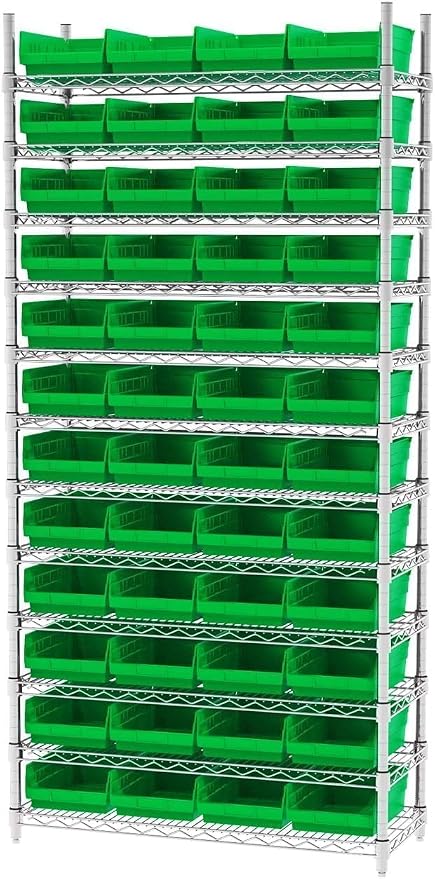 Akro-Mils 30150 Plastic Shelf Bins, Heavy Duty Storage Bins for Garage, Closet, and Drawer Organization, 12" x 8" x 4", Green, 12-Pack - Image 6