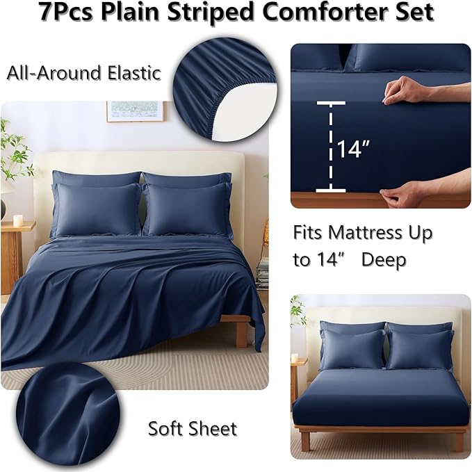 CozyLux Full Size Comforter Sets - 7 Piece Bed in a Bag Navy Blue Comforter Set with Sheets Bed Set All Seasons, Soft Bedding Set with Down Alternative Comforter, Sheets, Pillowcases & Shams