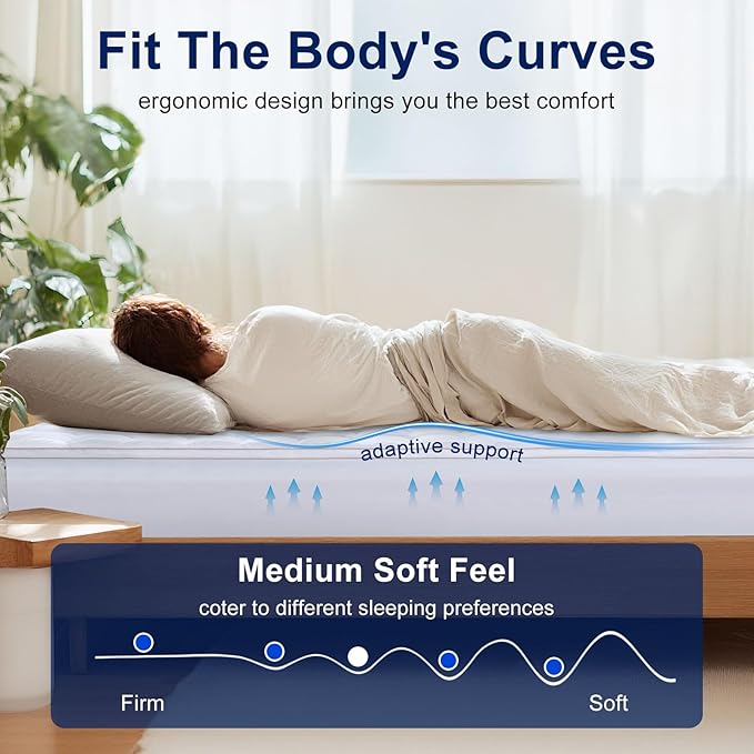 XWZO Full Size Memory Foam Mattress Topper Dual Layer 3 Inch,2 Inch Cooling Gel Memory Foam Mattress Topper and 1 Inch Pillow Top Pad for Back Pain Relief