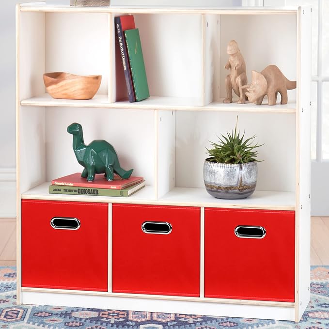 Black Fabric Cubby Storage Bins,13x13x13 Inches,Cube Organizer Bin Foldable Storage Boxes with Dual Handles Fabric Organizer Box and collapsible Storage basket,Set of 3,Red - Image 4