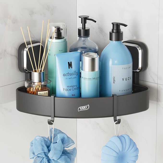 TAILI Corner Shower Caddy with Suction Cup Hooks, Aluminum Corner Shelf Basket,No-Drilling Rustproof for Kitchen and Bathroom, Wall Mounted Organizer Rack for Shampoo-Grey by TAILI