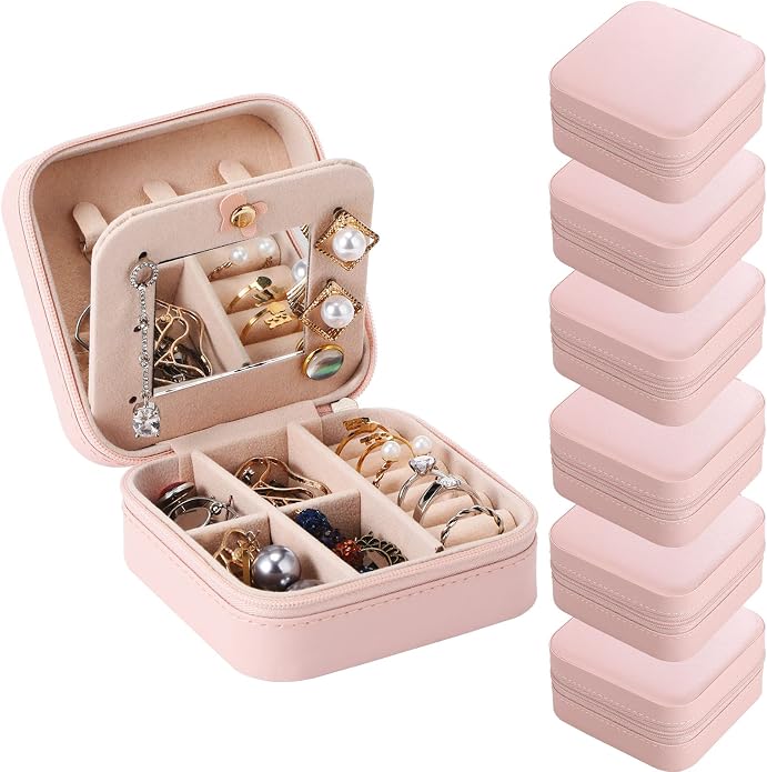 Hillban Bridesmaid Gifts Jewelry Box with Mirror, PU Leather Small Travel Jewelry Case Organizer Storage for Women Girls by Hillban
