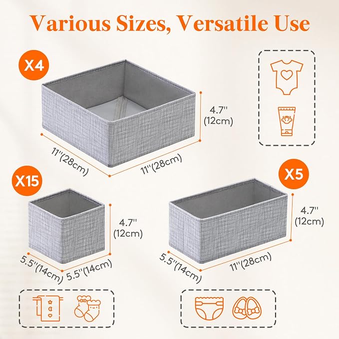 Lifewit Nursery Drawer Organizer for Clothes 24 Pack, Certified Child-safe Dresser Drawer Divider Storage Bins, Foldable Clothing Storage Basket for Baby Clothes/Underwear/Sock/Diaper in Closet - Image 4
