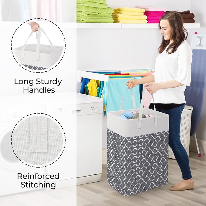 StorageRight Laundry Basket Hamper Large Collapsible Laundry Hamper with Easy Carry Handles，Freestanding Clothes Hampers for Laundry, Bedroom, Dorm, Clothes, Towels, 75L, Clover Grey - Image 4