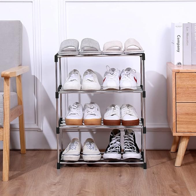 Jucaifu Stackable Small Shoe Rack, Entryway, Hallway and Closet Space Saving Storage and Organization (4-Tier, Black) - Image 8