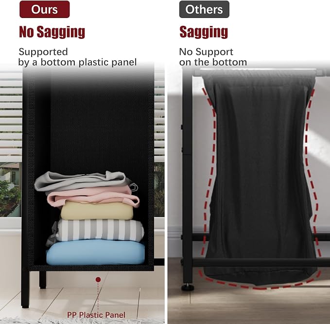 Huhote Double Compartment Laundry Basket, Laundry Sorter with Top Shelf, 2 Removable Washable Bags, Side Pockets, Black & White - Image 7