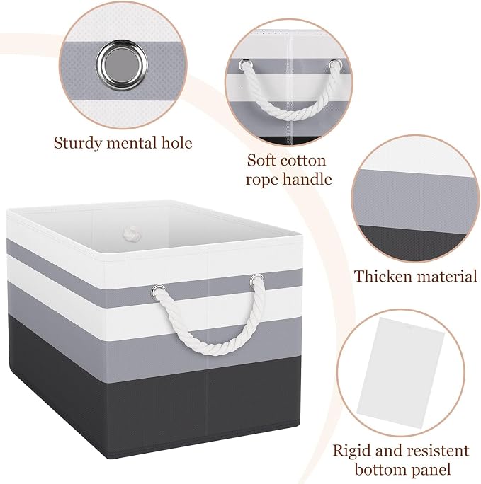 Fab totes Storage Bins [3-Pack], Foldable Storage Baskets for Organizing Toys, Books, Shelves, Closet, Large Storage Box with Rope Handles, Sturdy Organizer Bins,Gradient Grey - Image 3