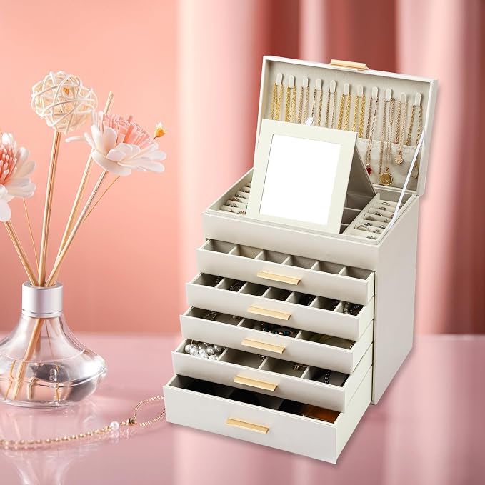 BOOVO Jewelry Boxes for Women, White and Black 6 Layer Large Jewelry Box for Necklace, Bracelet, Earrings, Rings Storage, Jewelry holder Organizer for Girls Gift (Champagne, 6 layer) - Image 6