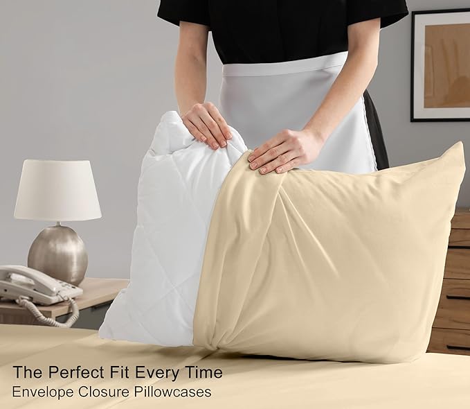 RUVANTI 100% Cotton Sheets – Full Size Percale Bedding, Cooling & Breathable, Durable with a Crisp, Soft & Comfortable Feel, 16" Deep Pocket, 4-Piece Set, Beige