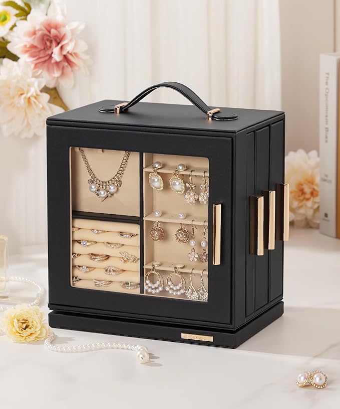 Homde Jewelry Box for Women Large: Rotating Organizer for Ring Earring Necklace Bracelet - 7 Drawers Storage for Dresser (Black) - Image 2