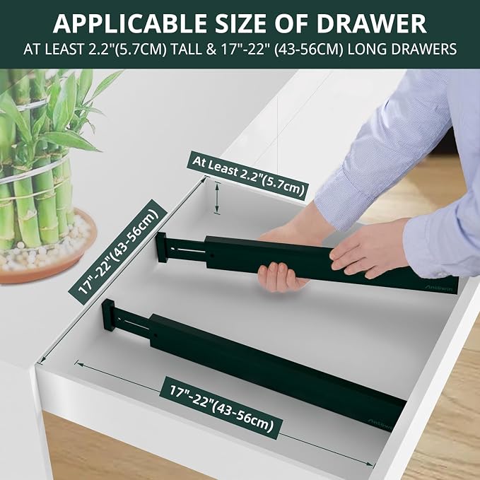 ANTOWIN Expandable Bamboo Drawer Dividers Organizers, Drawer Separators Splitter,17-22 inches Long Adjustable Spring-loaded Organizer for Large Utensil, Clothes, Tools(Dark Green) - Image 5