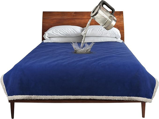Catalonia Waterproof Blanket, Washable Leakproof Bed Cover for Couples, Reversible Protector Blanket for Bed Couch Sofa, 50X60 inches, Navy