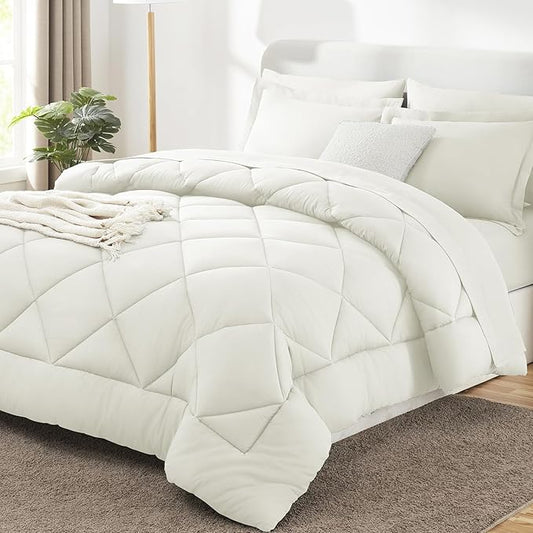 CozyLux Full Size Comforter Sets Ivory - 7 Pieces Bed in a Bag Full, Luxury Soft Bed Set for All Seasons, Bedding Set with Down Alternative Comforter, Sheets, Pillowcases & Shams