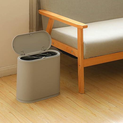Sooyee 10 Liter Rectangular Slim Plastic Trash Can Wastebasket with Press Type Lid, 2.4 Gallon Garbage Container Bin for Bathroom, Powder Room, Bedroom, Kitchen, Craft Room, Office, Gray - Image 5