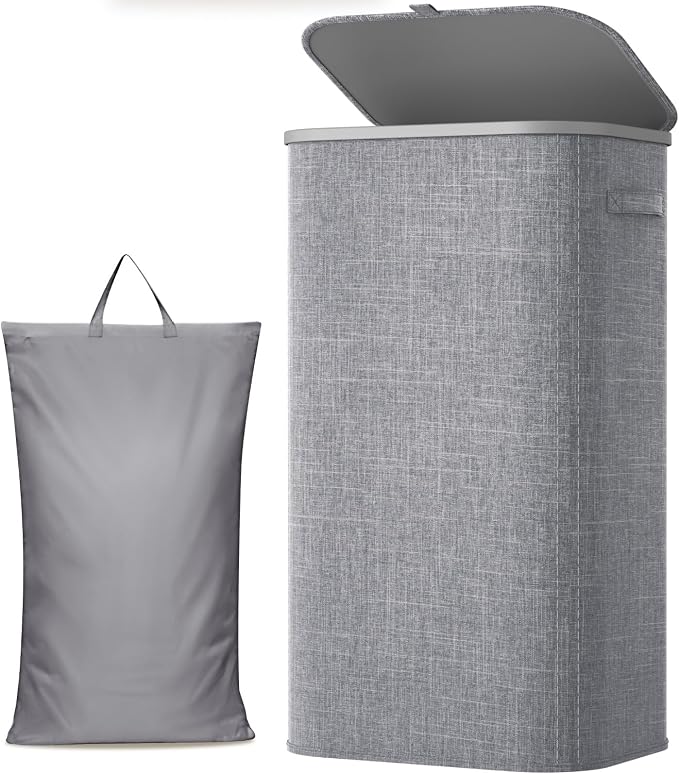 Lifewit 105L Large Laundry Basket with Lid, Laundry Hamper with Plastic Handles and Removable Bag, Foldable Tall Dirty Clothes Hampers for Laundry for Laundry Room, Bedroom, Bathroom, Dorm, Light Gray by Lifewit