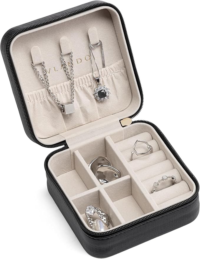 VLANDO Travel Jewelry Box, Small Jewelry Travel Organizer Case for Girls Women - Black by VLANDO