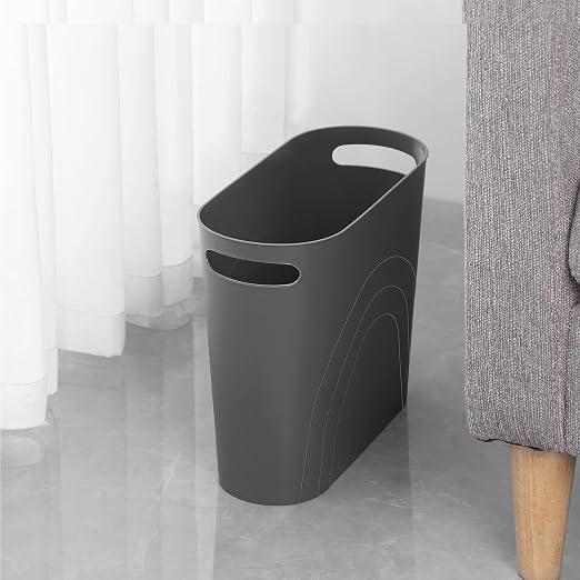 rejomiik Small Trash Can, 3.5 Gallon Slim Garbage Can Plastic Waste Basket with Handles Container Bin for Narrow Spaces Bathroom, Bedroom, Kitchen, Office at Home, Dark Gray - Image 3