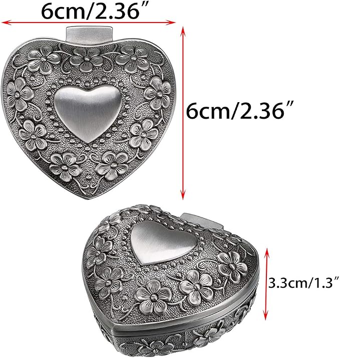 Hipiwe Vintage Heart Shape Jewelry Box - Small Antique Ring/Earrings/Necklace Storage Organizer Case, Metal Treasure Chest Trinket Keepsake Gift Box for Women - Image 2