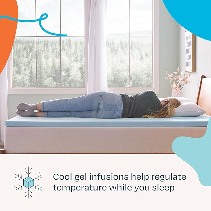 Linenspa Memory Foam Mattress Topper, Twin Size - 2 Inch Gel Infused Memory Foam - Plush Feel - Cooling and Pressure Relieving - CertiPUR Certified