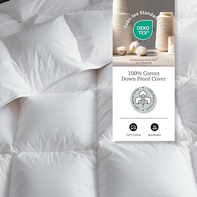 Hotel Grand White Goose Feather Down Fiber Comforter King Size, 100% Cotton Duvet Insert King, Hotel Luxury Hypoallergenic Comforter Lightweight Bedding Comforter with 8 Corner Loops, 106 x 90 Inch