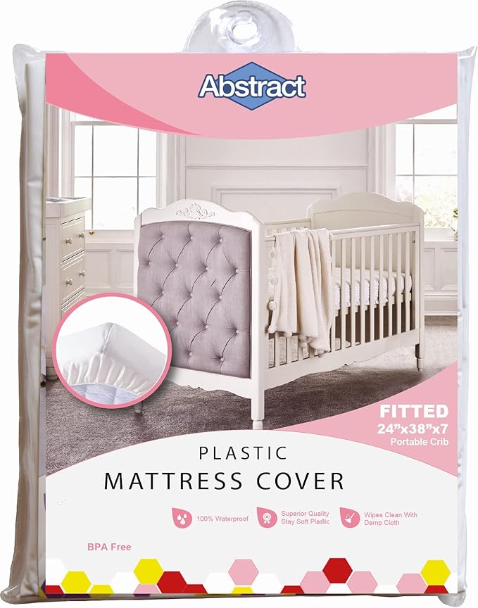 Abstract Waterproof Mattress Cover - Heavy Duty Vinyl Plastic Bed Crib Protective Fitted, 100 GSM PVC, 24 x 38 x 6