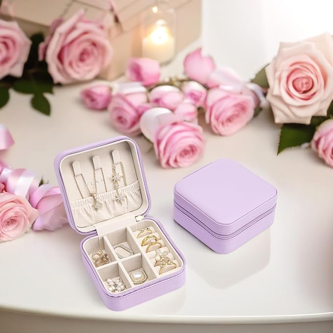 Vlando Small Faux Leather Travel Jewelry Box Organizer Display Storage Case for Rings Earrings Necklace, Purple - Image 6