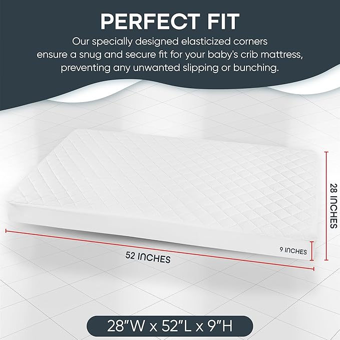 Masirs Crib Mattress Protector Cover - Comfortable, Breathable and Waterproof Material. Keep The Crib Mattress Clean and Protected and Give Your Baby a Cozy Restful Sleep. Machine and Dryer Friendly.