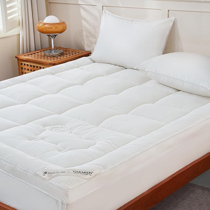 YOUR MOON 100% Organic Wool Mattress Topper Twin Size, 800GSM Natural Wool Filling, Thick Pillow Top Mattress Pad, Back Pain Relief Bed Topper with Cotton Cover, 16" Deep Pocket, 39"x75" (White)