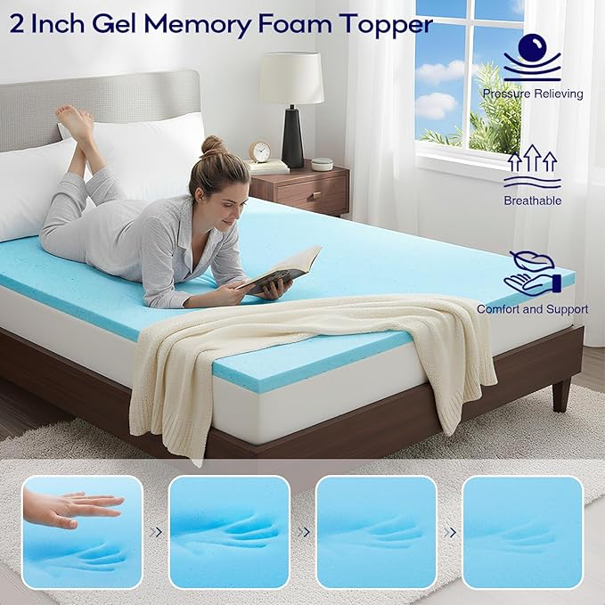 OLANLY Dual-Layer 4 Inch Twin Size Memory Foam Mattress Topper for Back Pain, 2 Inch Cooling Pillow Top Mattress Pad Cover and 2 Inch Gel Memory Foam Topper, Deep Elastic Pocket, Light Grey
