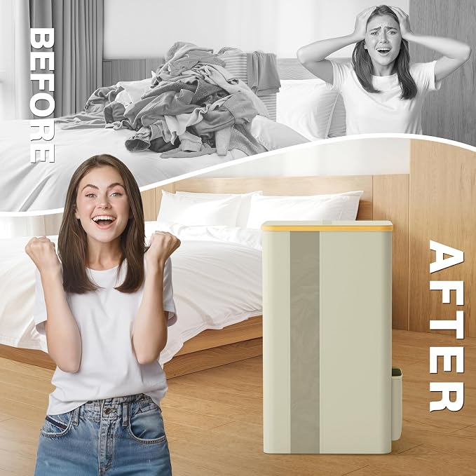 BlissTotes Laundry Basket with Lid, 100L Clothes Laundry Hamper with Handles and Removable Laundry Bag, Breathable Design Hamper with Lid for Bedroom, Bathroom, Dorm, Laundry Room - Beige - Image 6