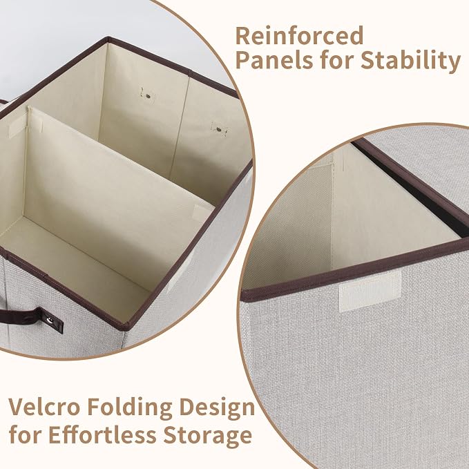 Foldable Fabric Storage Box, 16.5 x 11.8 x 9.8 inches (L x W x H), with Double-Lid & Dividers, Large Organizer for Home, Closet, Office(Grey, 3 Packs) - Image 3