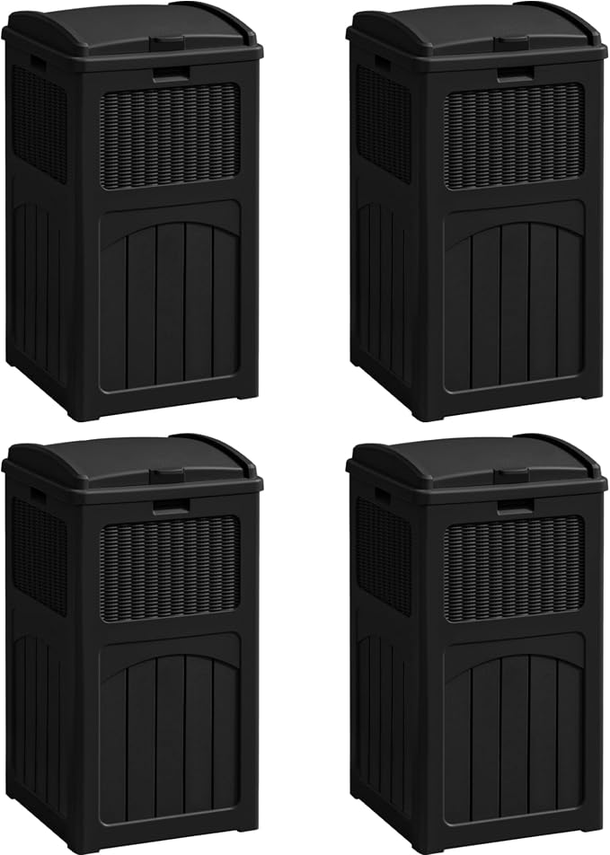 Greesum 33 Gallon Outdoor Trash Can with Lid, Waterproof Resin Garbage Bin for Hideaway, Deck, Patio, 4 Pack, Black by BuynowfromGreesum