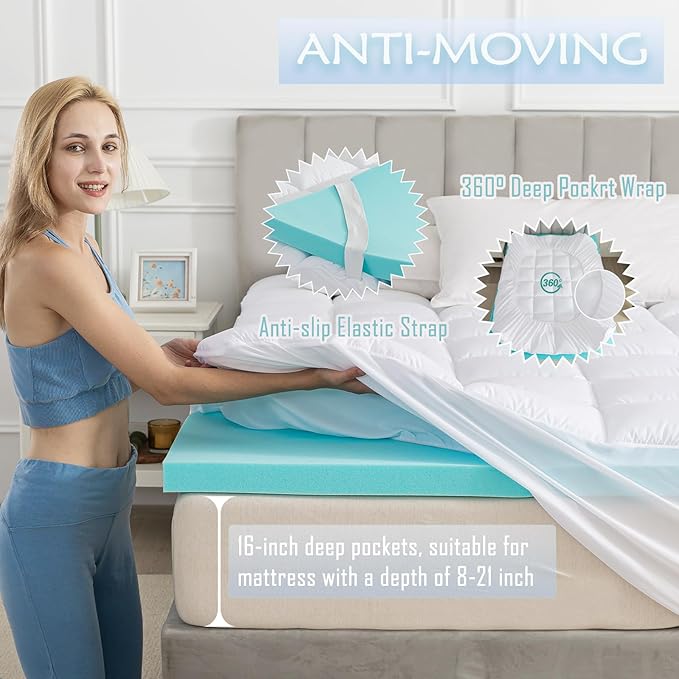 WhatsBedding Twin Size Dual Layer 4 Inch Memory Foam Mattress Topper,2 Inch Gel Memory Foam and 2 Inch Pillow Top Mattress Pad Cover2