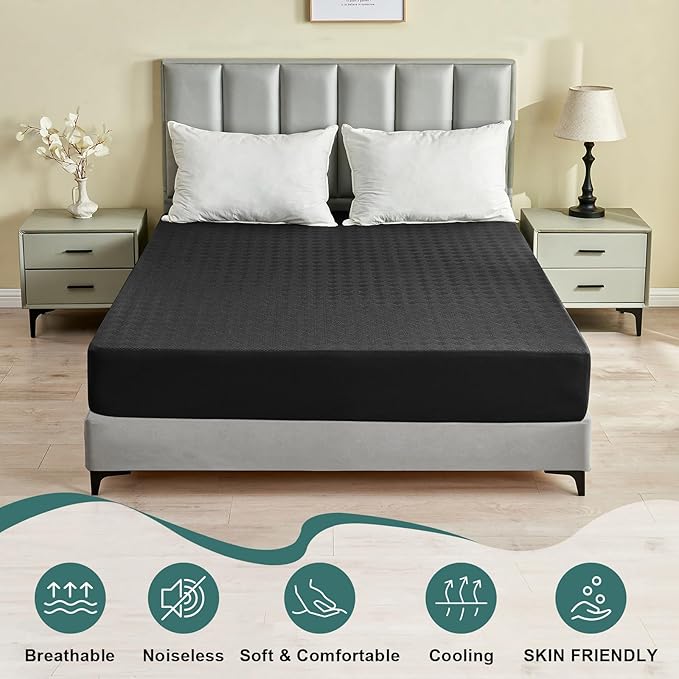 Twin Waterproof Mattress Protector, Premium 3D Air Fabric Mattress Pad Cover Soft Breathable Noiseless, Cooling Mattress Cover with Deep Pocket Up to 18'', Black (39'' X 75'')