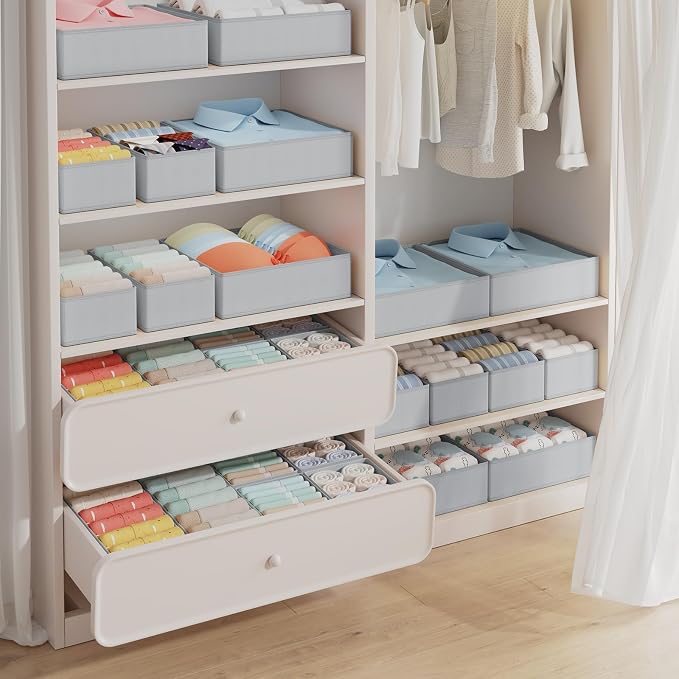 DIMJ Drawer Organizer Clothes Storage - 18 Pack Baby Dresser Organizer for Nursery, Foldable Closet Drawer Organizer Bins for Bedroom Organization, Fabric Storage Dividers for Socks, Underwears, Bras - Image 4