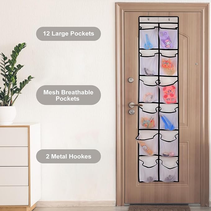GOMAJI 12 Large Pockets Over Door Hanging Shoe Organizer, White - Image 7