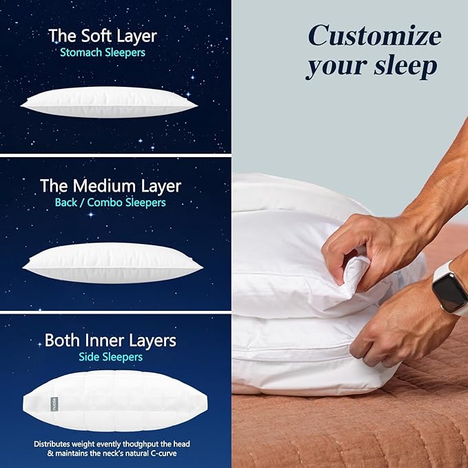 Nuzzle King Size Pillows Set of 4 Cooling Adjustable Pillows for Side Sleepers, Luxury Hotel Collection Bed Pillows – Best Adjust Height Soft Firm Pillows for Back, Stomach and Side Sleepers