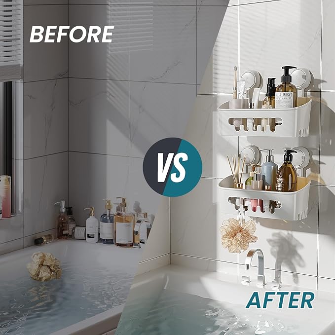 TAILI Shower Caddy Suction Cup 2 Pack, Heavy Duty Bathroom Organizer, Removable Shelves for Inside Shower, Shampoo, Waterproof Suction Plastic Storage for Bathroom Accessories Holder, White - Image 5