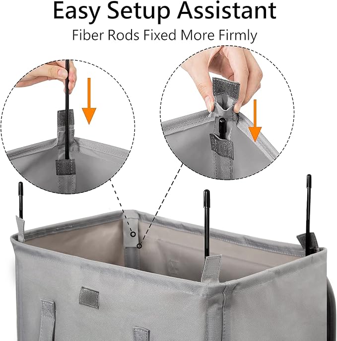 WOWLIVE 100L Laundry Hamper with Lid, Large Foldbale Laundry Basket with 2 Removable Bags and Handles, Tall Collapsible Dirty Clothes Hamper for Laundry Room, Bathroom, Dorm (Grey) - Image 7