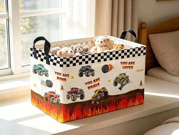 Rectangular Kids Baskets Monster Truck Basket Cute Storage Bins Organizer Box Boys Room Decor for Home.(Flame Racing) - Image 5