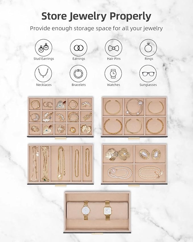 VLANDO 6 Layer Large Jewelry Box - Jewelry Holder Organizer, Jewelry Box Organizer for Drawer Necklace Ring Bracelet and Watch, Birthday Gift for Loved Ones - Black - Image 3