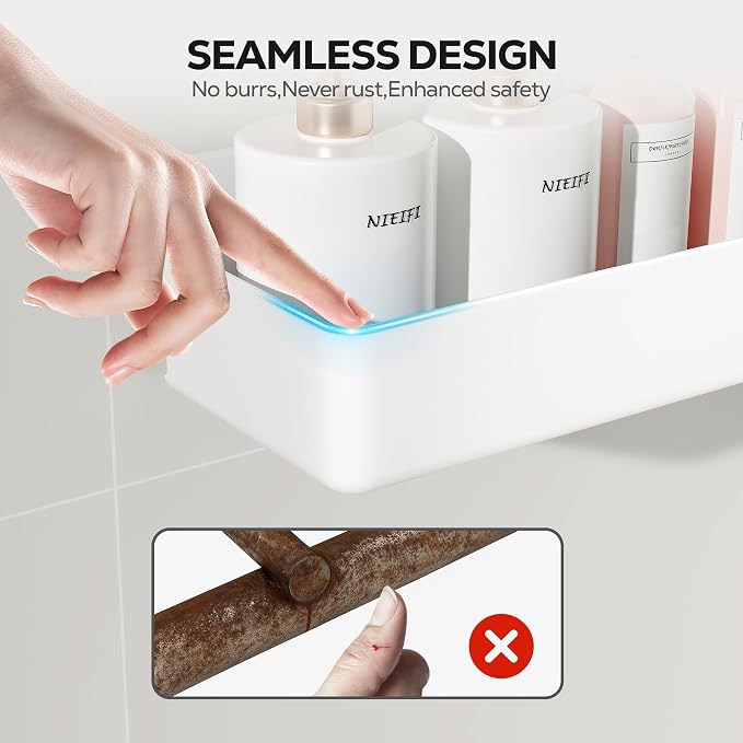 Nieifi Adhesive Wall Shelf, Shower Shelves, Shower Organizer for Bathroom Organization (White, 4 pieces) - Image 3