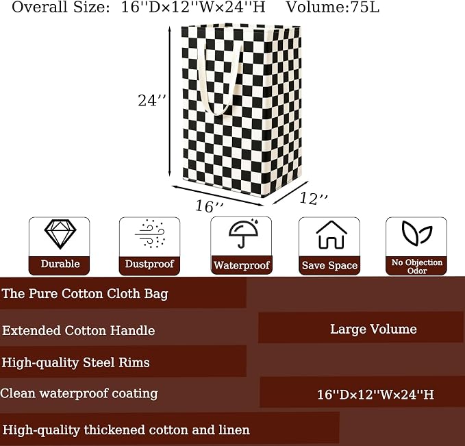 Waterproof Laundry Hamper Collapsible Laundry Basket Leather Handle Laundry Bag Large Clothes Storage Toy Organization for Bathroom Bedroom Laundryroom College Dorms (HBG-888) - Image 2