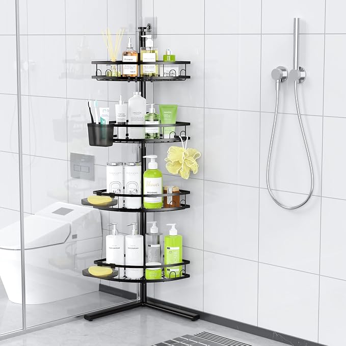 Aitatty Corner Shower Caddy Standing: 4-tier Rustproof Shower Organizer Shelf - Floor Shower Corner Shelf Rack Stand for Bathroom Black - Image 8